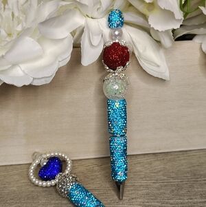 Blue Beaded Pen Set